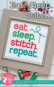 PRE-ORDER Eat Sleep Stitch Repeat Cross Stitch DMC Floss Kit by Lori Holt